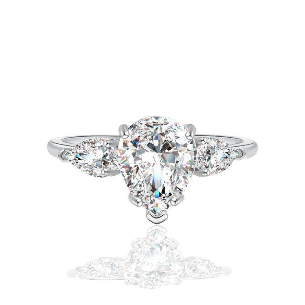 Water Drop High End Custom Silver Wedding/Engagement Ring for Women, VIP425 - Picture 3 of 10